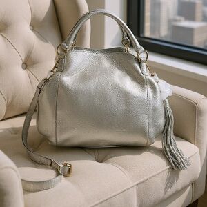 New G.I.L.I. Roma 2 Metallic Silver Leather Tote